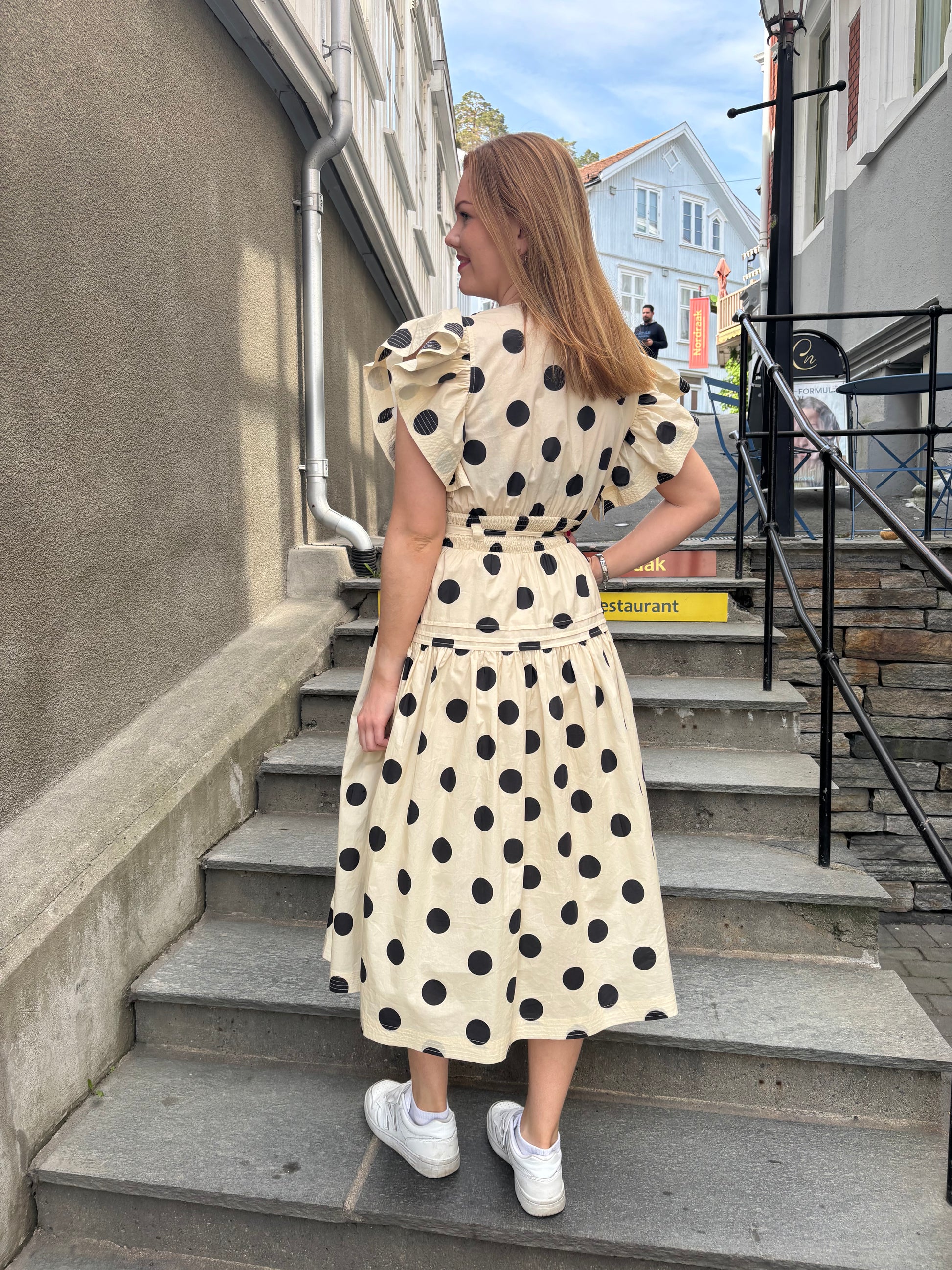 Bomull polka dot kjole