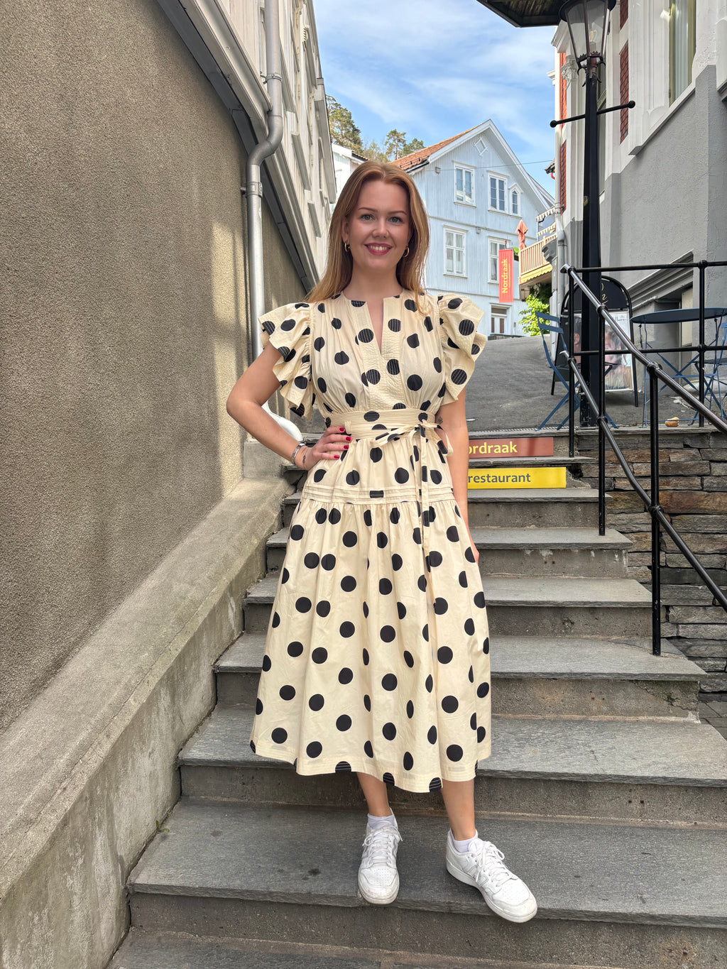 Bomull polka dot kjole