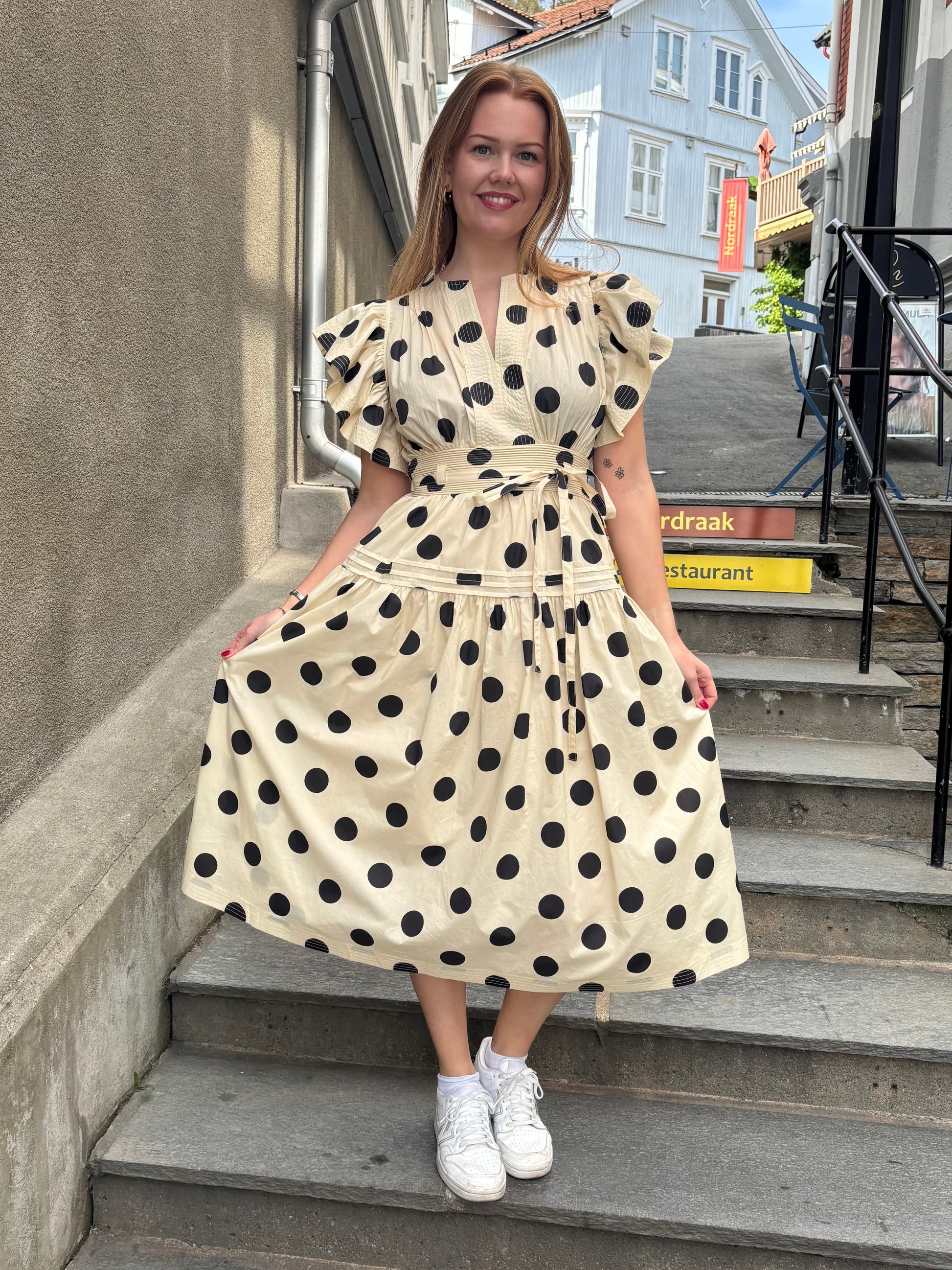 Bomull polka dot kjole