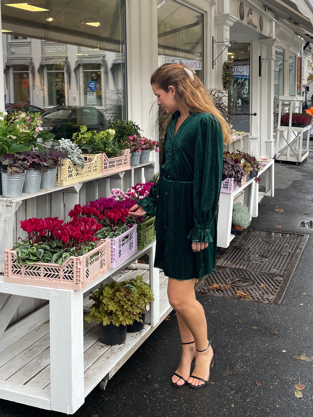 Grønn velour med glitter striper