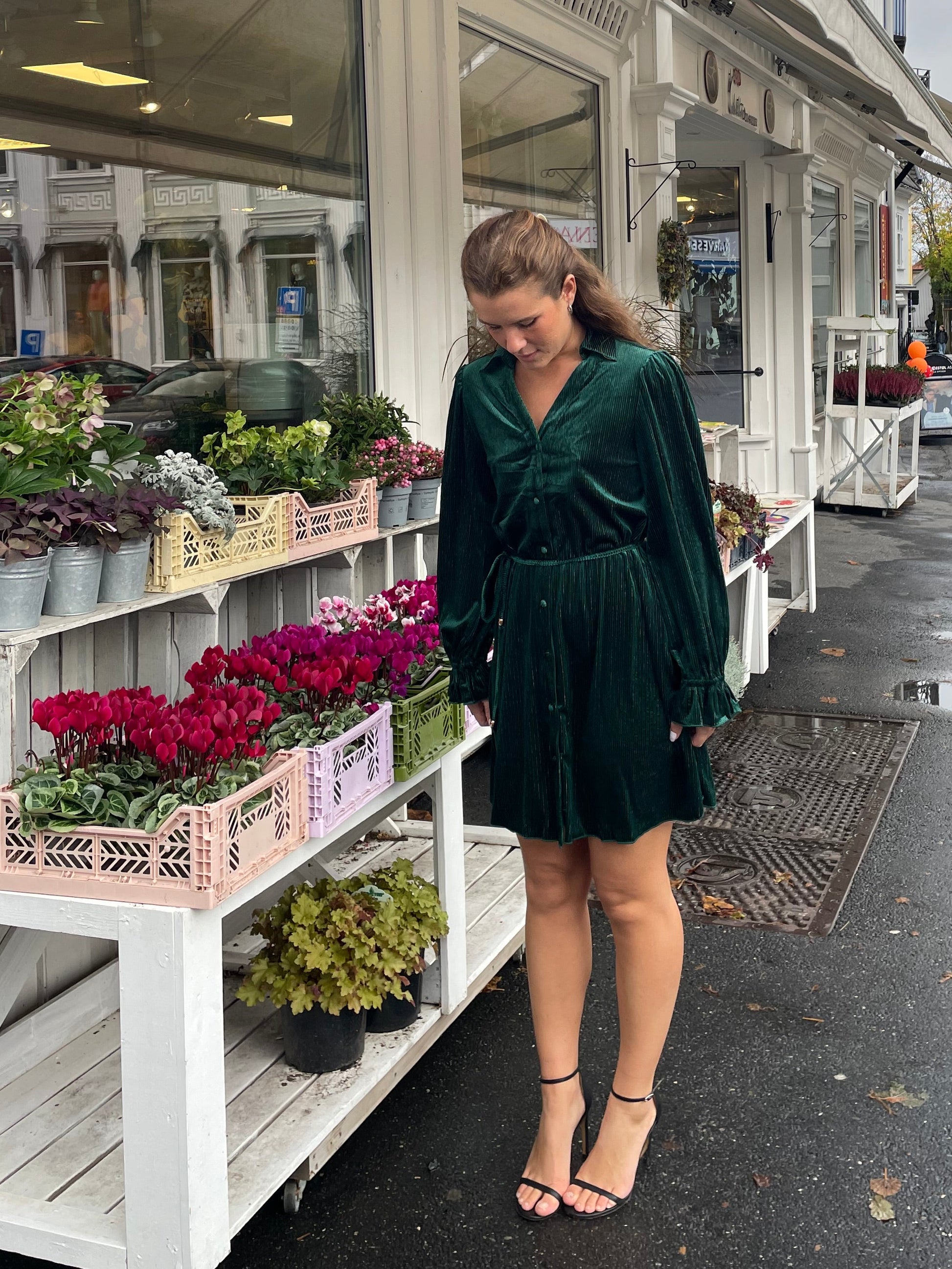 Grønn velour med glitter striper