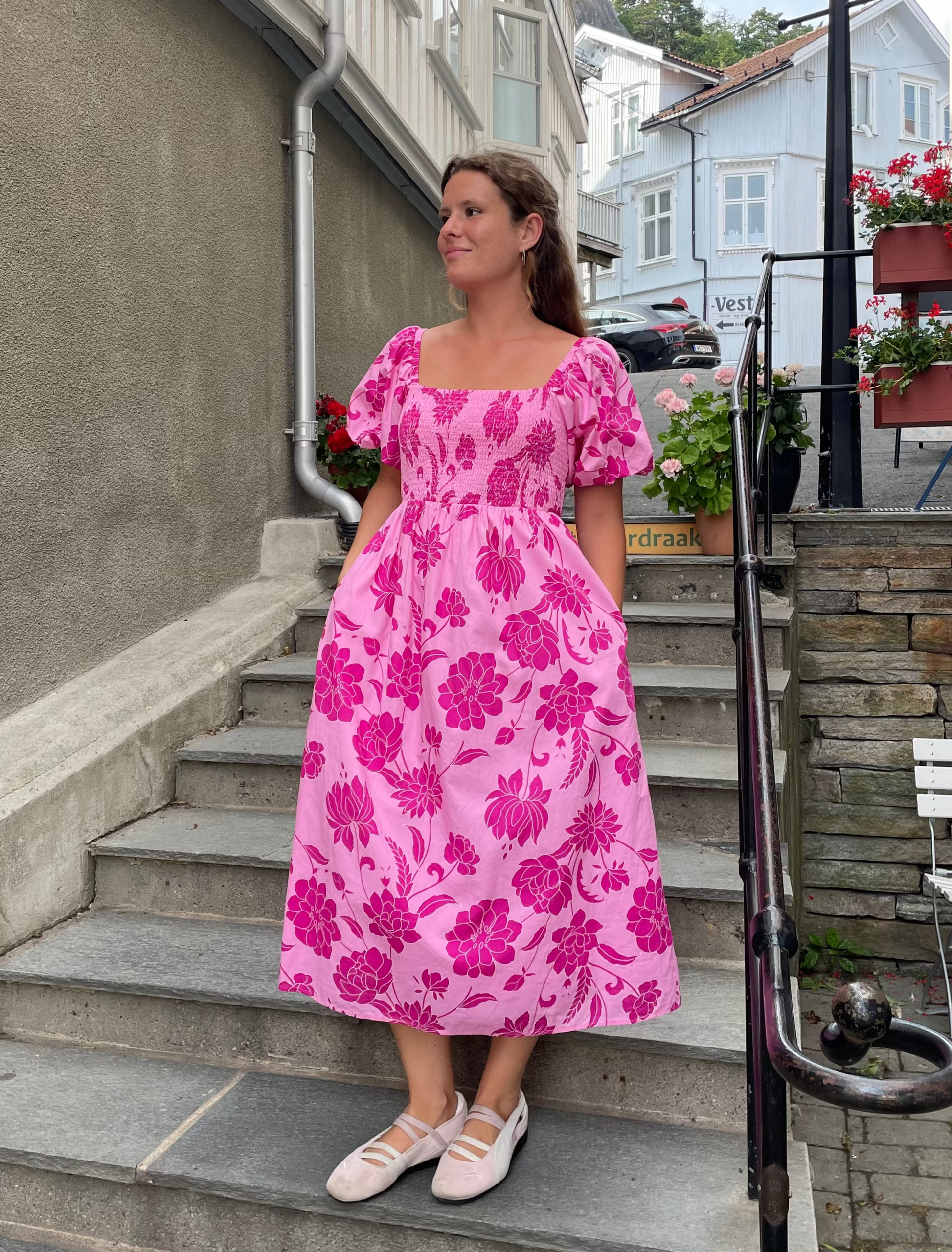 Off shoulders rosa kjole