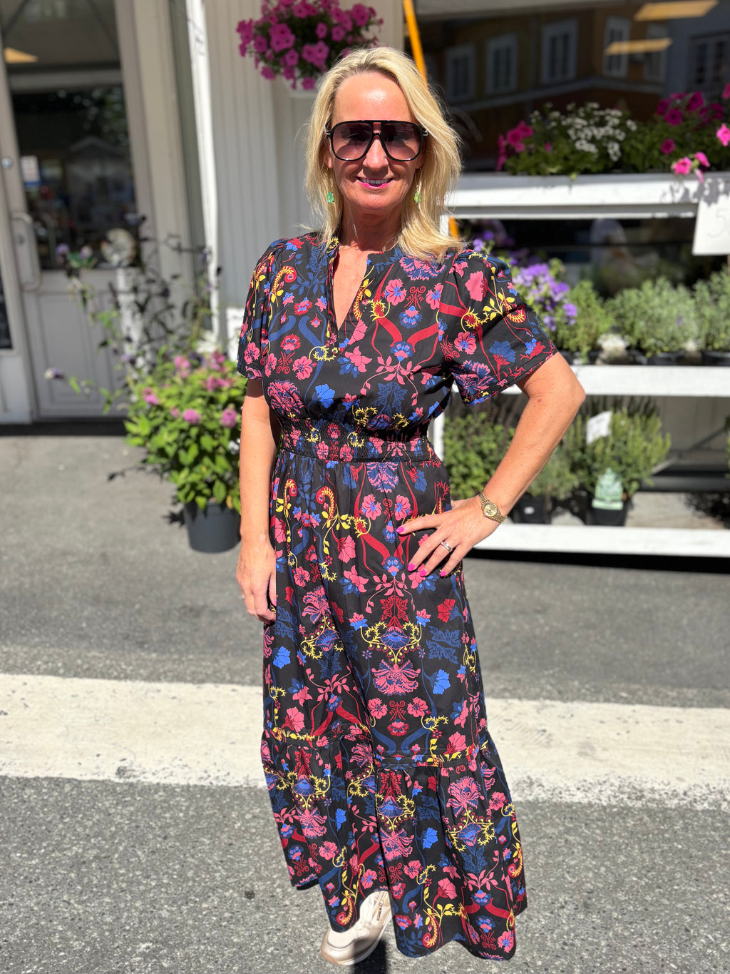 Maxi kjole sort med blomster