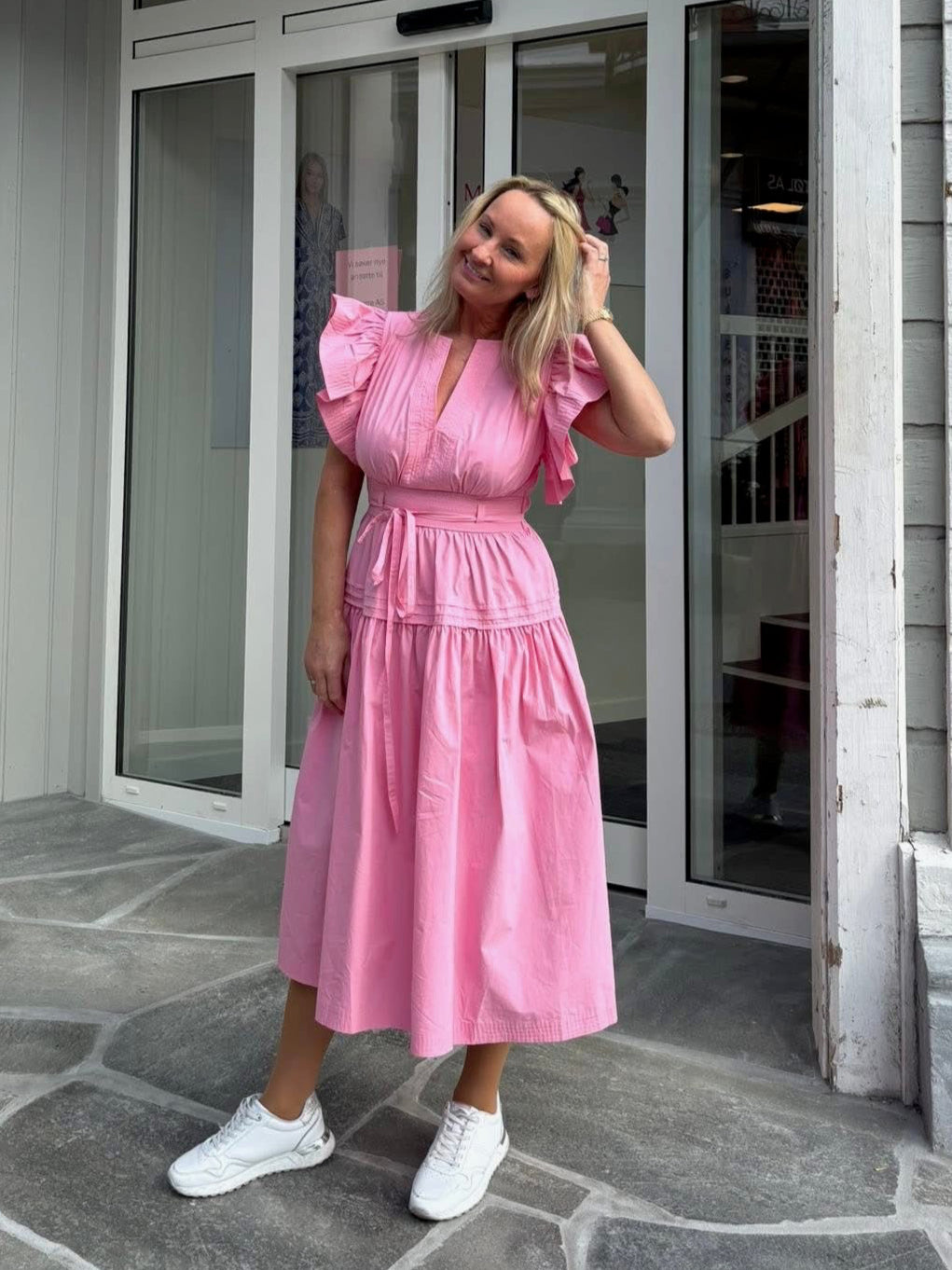 Rosa bomull kjole lang