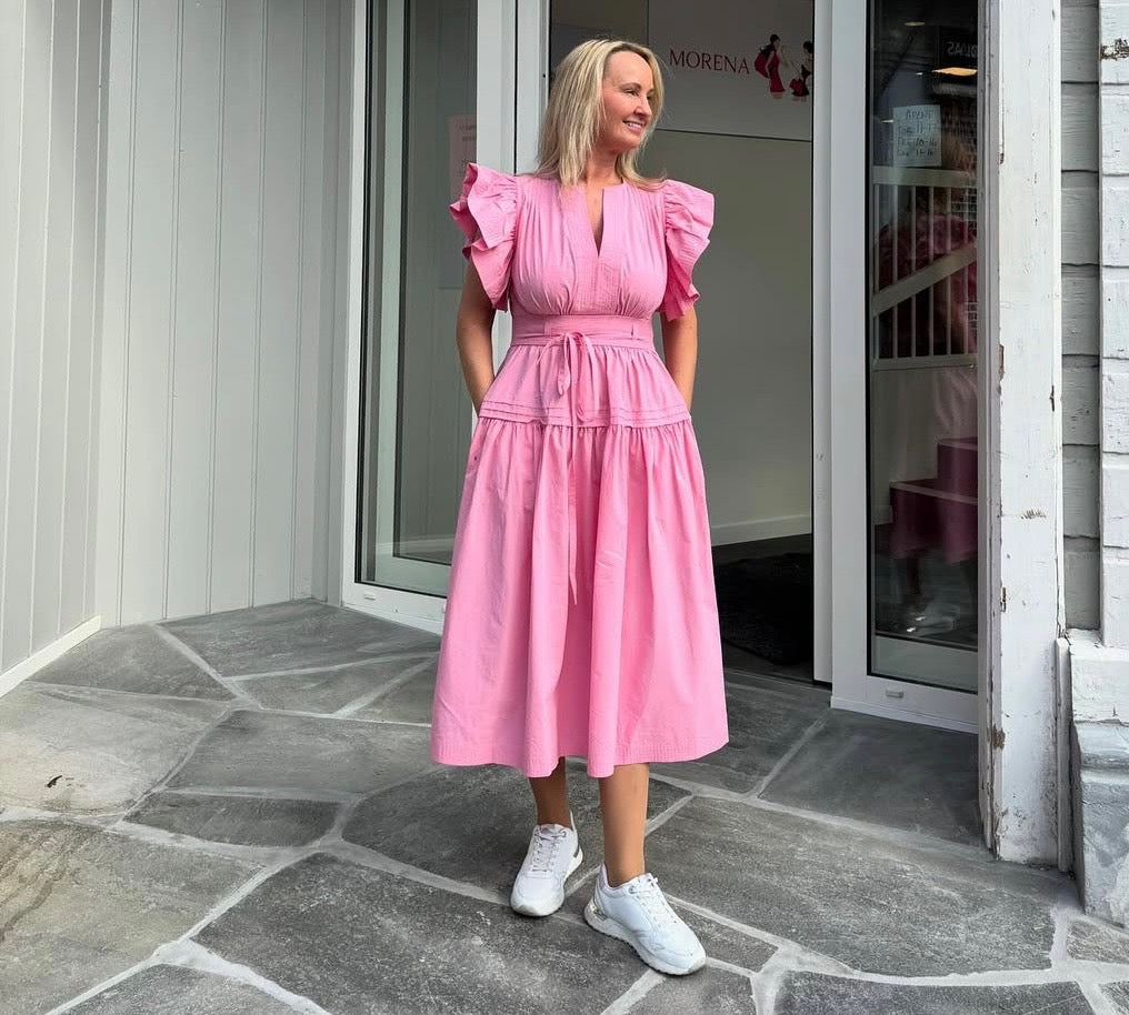 Rosa bomull kjole lang
